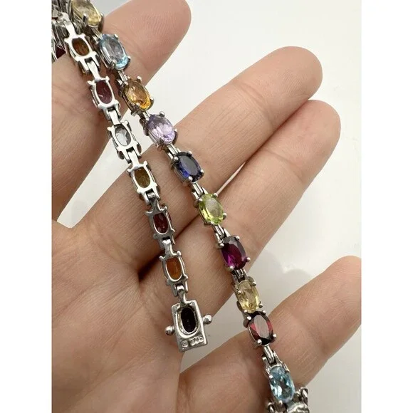 Multi Gemstone Tennis Bracelet Sterling Silver Kay Jewelers 7.25” - Picture 3 of 12